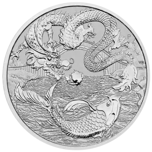2023 1oz Australia Chinese Myths and Legends - Dragon And Koi .9999 Silver BU Coin