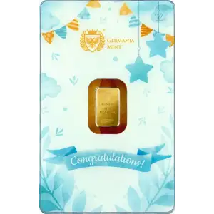 1g Germania Mint Congratulations Newborn Baby Boy .9999 Gold Bar in Assay Card