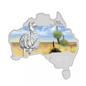 2012 1oz Australia Perth Mint EMU Australian Map Shaped .999 Silver Coin
