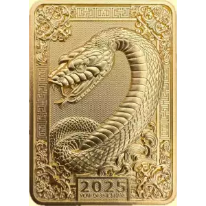 2025 1oz Fiji Snake High Relief Gold Gilded .999 Silver Coin Bar