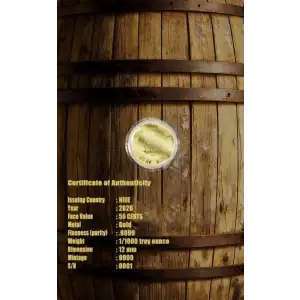 2026 1/1000th oz Niue Whiskey Bourbon Gold Coin in Card
