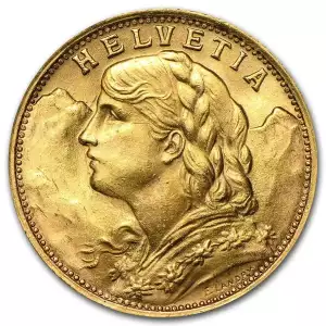 Any Year Swiss Helvetia 20 Franc Gold Coins