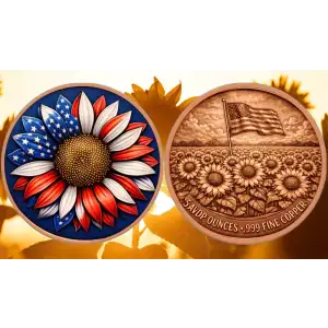 5 oz Freedom Flower Colorized .999 Copper Round in Capsule