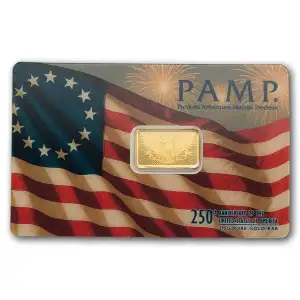 2.5g PAMP 250th Anniversary of the USA .9999 Gold Bar in Assay