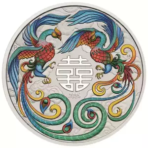 2025 1oz Australia Perth Mint Chinese Myths and Legends - Double Phoenix Vivid Coloured .9999 Silver Coin