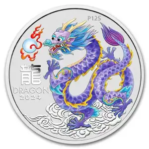 2024 1oz Australia Perth Mint Lunar Series III - Year of the Dragon - Lilac Dragon .9999 Silver Coloured BU Coin (2)