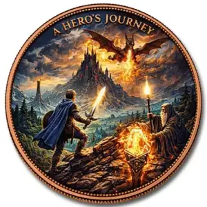 5 oz A Heros Journey Colorized .999 Copper Round in Capsule