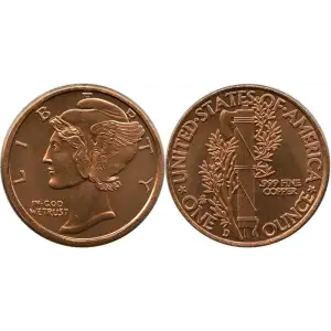1oz Mercury Dime .999 Copper Round
