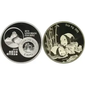 2013 5oz Long Beach Coin Expo Chinese Panda .999 Proof Silver