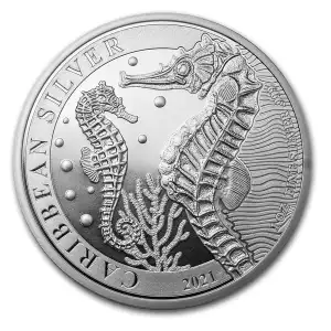 2021 1oz Barbados Caribbean Seahorse .999 Silver BU Coin