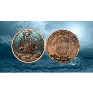 2026 5 oz Liberia Shipwreck Colorized .999 Copper Coin in Capsule