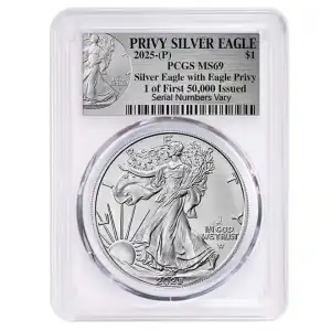 2025 1oz American Silver Eagle with Eagle Privy PCGS MS69 (1 of First 50,000) (3)