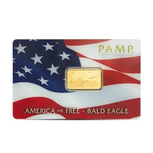 5 gram Pamp Suisse America the Free Bald Eagle .9999 Gold Bar in Assay