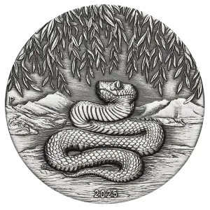 2025 2oz Australia Perth Mint Lunar Series III - Year of the Snake .9999 Silver Antiqued Coin