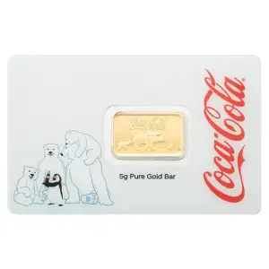 5 gram PAMP Suisse Coca-Cola Holiday Polar Bears .9999 Gold Bar in Assay
