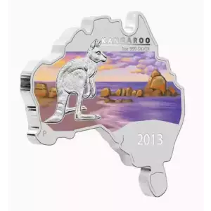 2013 1oz Australia Perth Mint KANGAROO Australian Map Shaped .999 Silver Coin