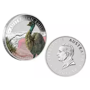 2025 1oz Australia Perth Mint Emu .9999 Silver Coloured Coin