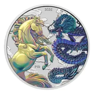 2026 1oz Australia Perth Mint Chinese Myths and Legends - Dragon and Horse Opalite .9999 Silver BU Coin