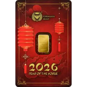 1g Germania Mint Chinese Year of the Horse .9999 Gold Bar in Assay Card