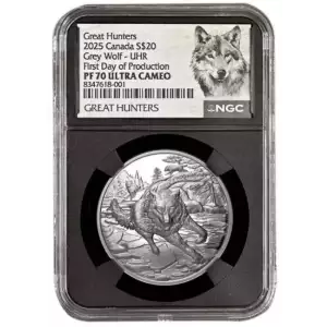 2025 Canada 1oz Silver Great Hunters: Wolf UHR Proof NGC PF70 UC FDOI w/ Black Core & Wolf Label
