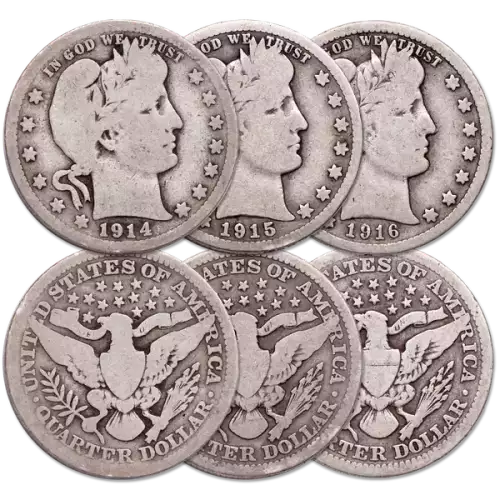 US 90% Silver Coinage - Pre 1965 - Barber Quarters 