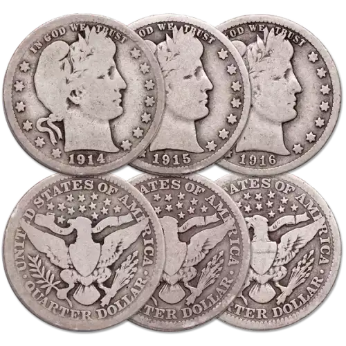 US 90% Silver Coinage - Pre 1965 - Barber Quarters
